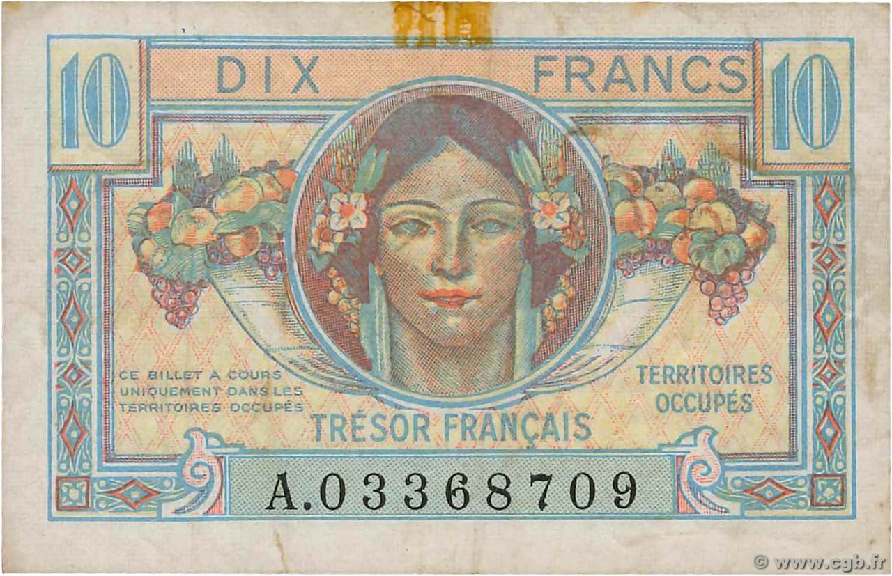 10 Francs TRÉSOR FRANÇAIS FRANKREICH  1947 VF.30.01 fSS