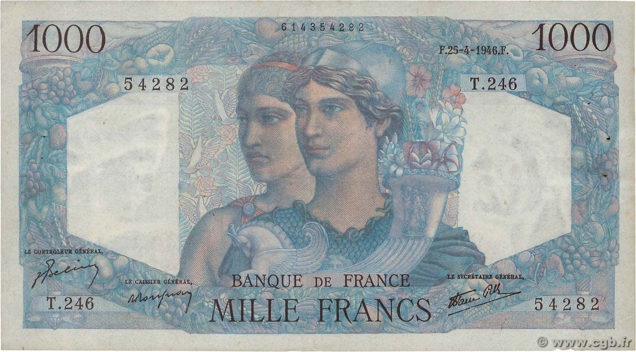 1000 Francs MINERVE ET HERCULE FRANCIA  1946 F.41.13 MBC