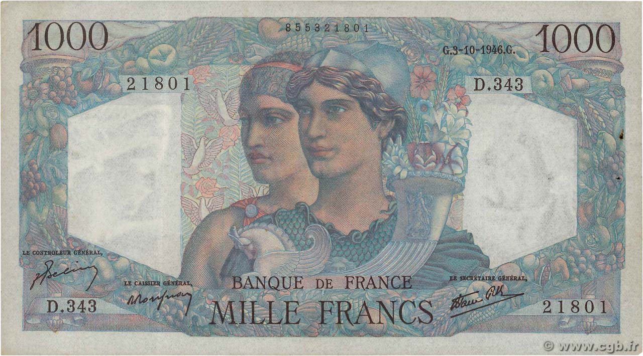 1000 Francs MINERVE ET HERCULE FRANCIA  1946 F.41.17 MBC+