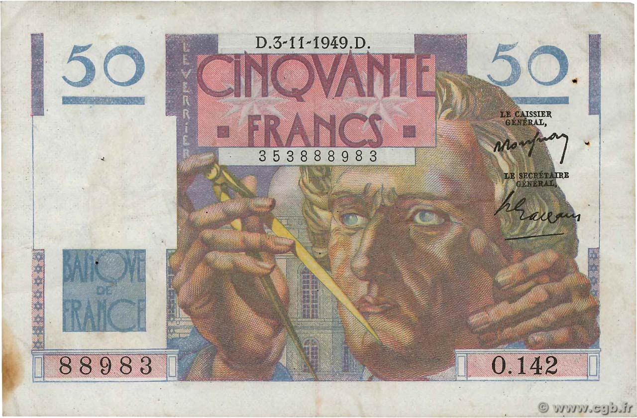 50 Francs LE VERRIER FRANCE  1949 F.20.13 F