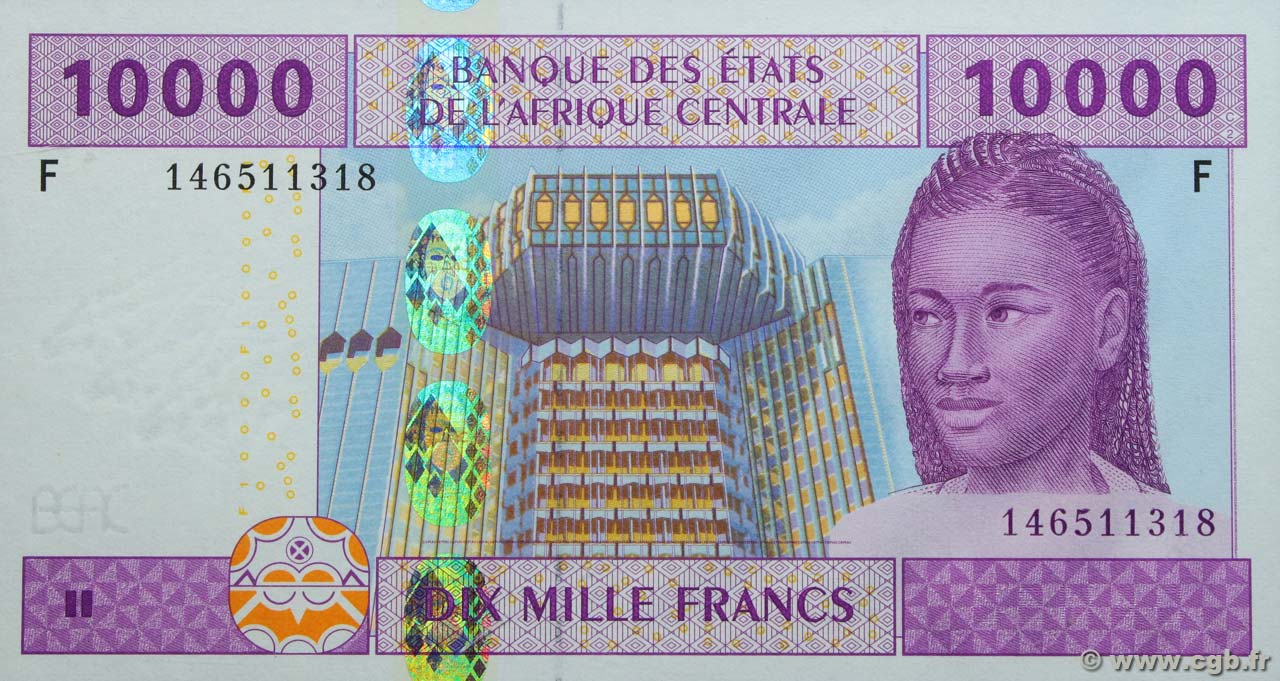 10000 Francs STATI DI L  AFRICA CENTRALE  2002 P.510Fa FDC