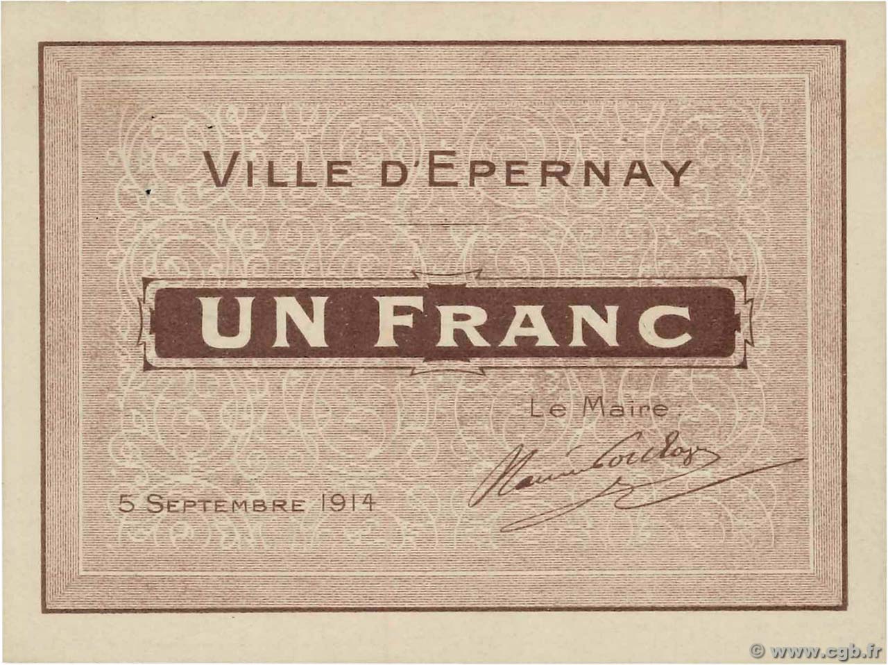 1 Franc FRANCE regionalism and various Epernay 1914 JP.51-16 AU