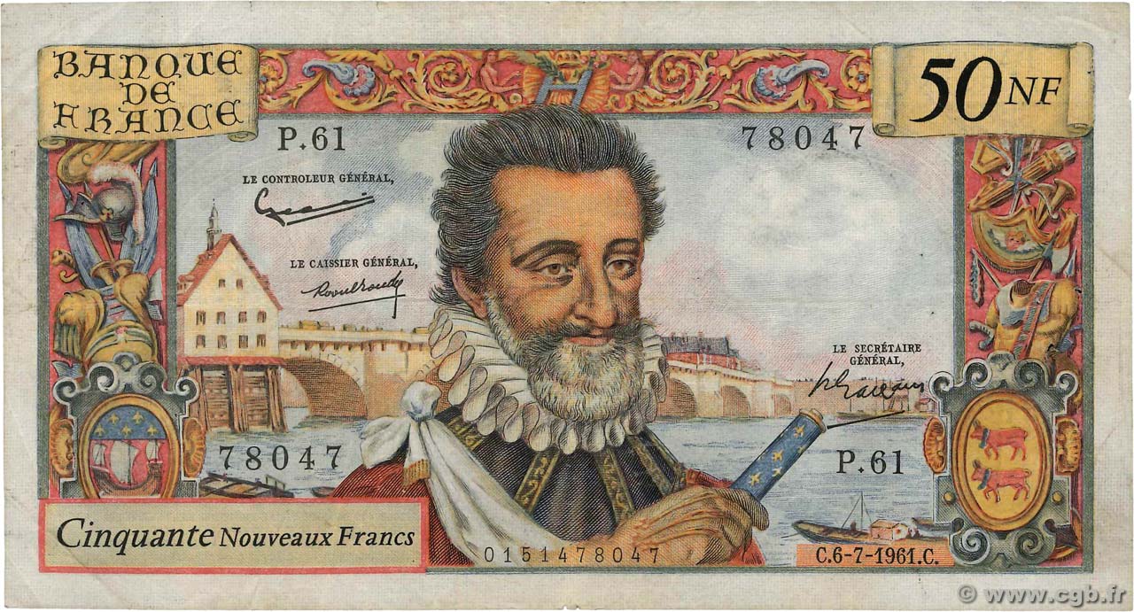 50 Nouveaux Francs HENRI IV FRANCIA  1961 F.58.06 BC+
