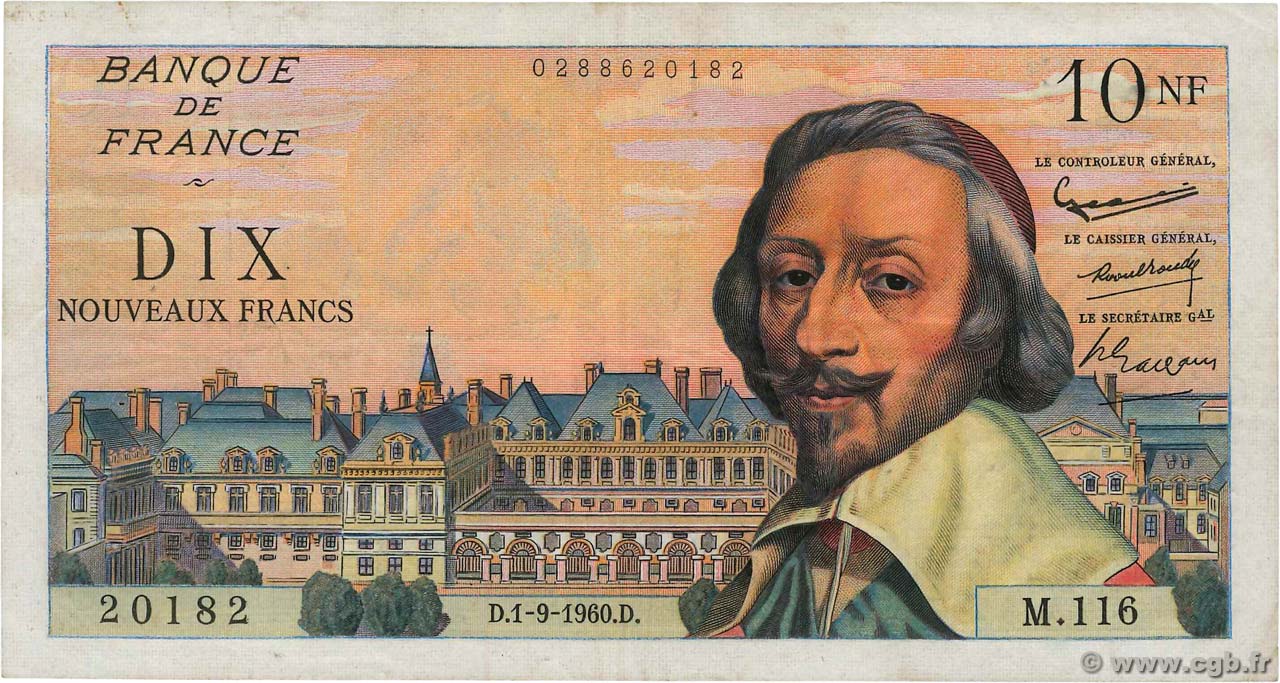 10 Nouveaux Francs RICHELIEU FRANCE  1960 F.57.10 pr.TTB