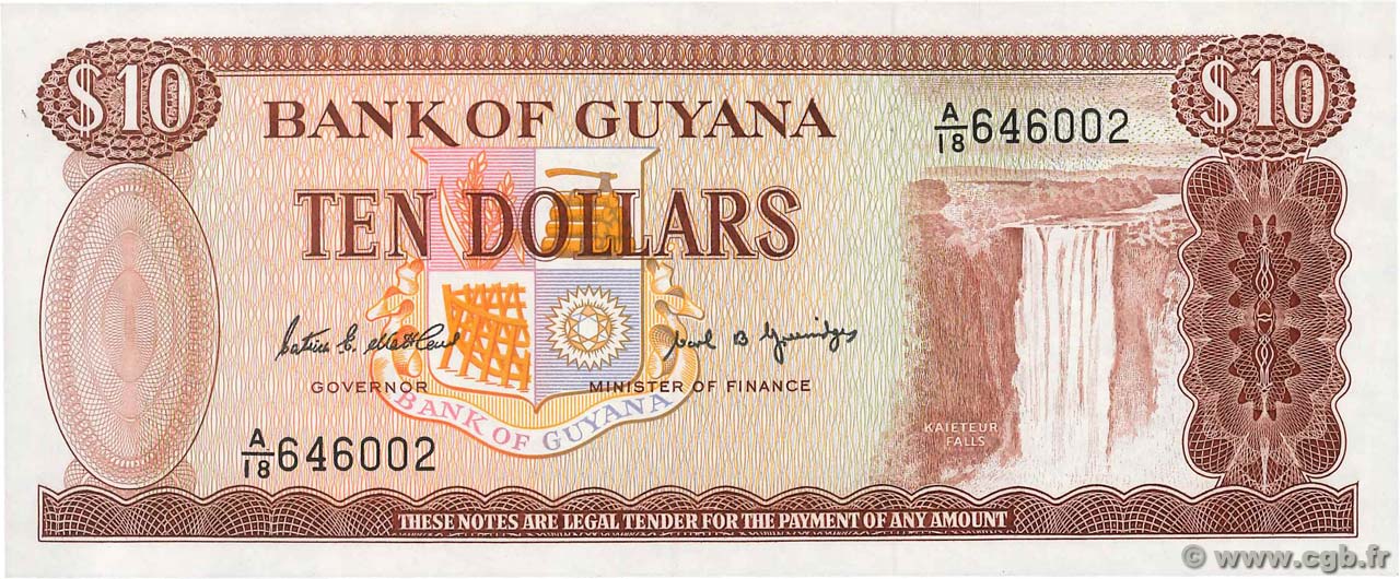10 Dollars GUYANA  1989 P.23d q.FDC