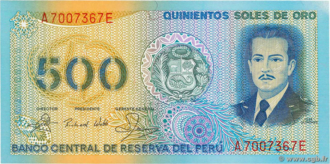 500 Soles de Oro PERú  1982 P.125A FDC