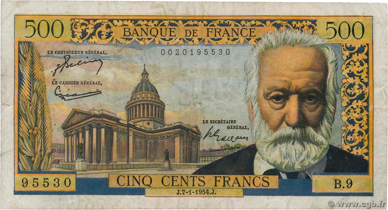 500 Francs VICTOR HUGO FRANCIA  1954 F.35.01 BC