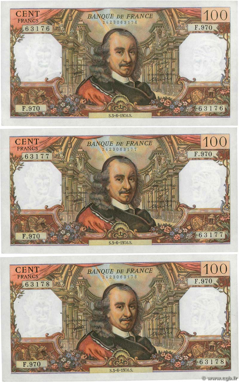 100 Francs CORNEILLE Consécutifs FRANCIA  1976 F.65.53 SPL+