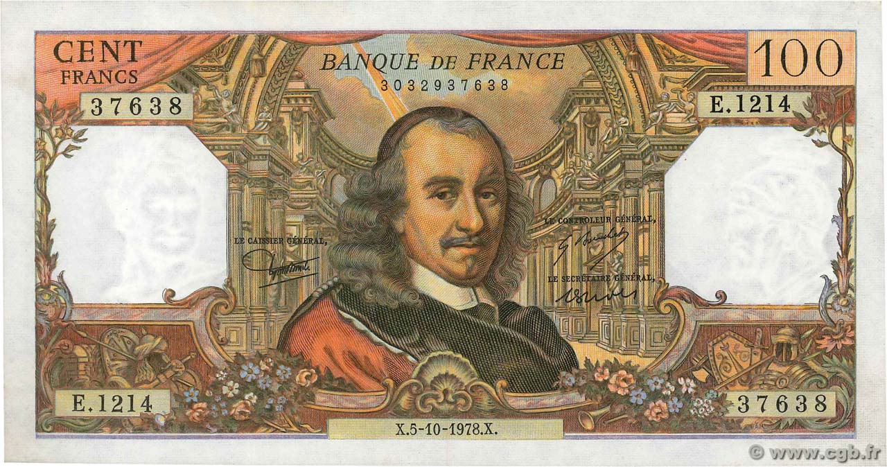 100 Francs CORNEILLE FRANCIA  1978 F.65.63 EBC+