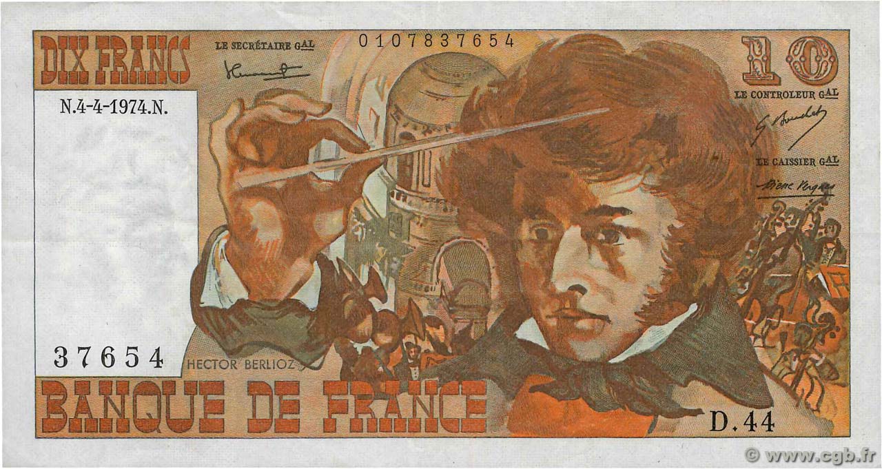 10 Francs BERLIOZ FRANCIA  1974 F.63.04 BB
