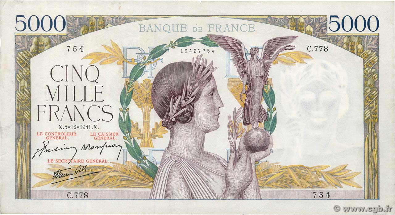 5000 Francs VICTOIRE Impression à plat FRANCE  1941 F.46.30 VF