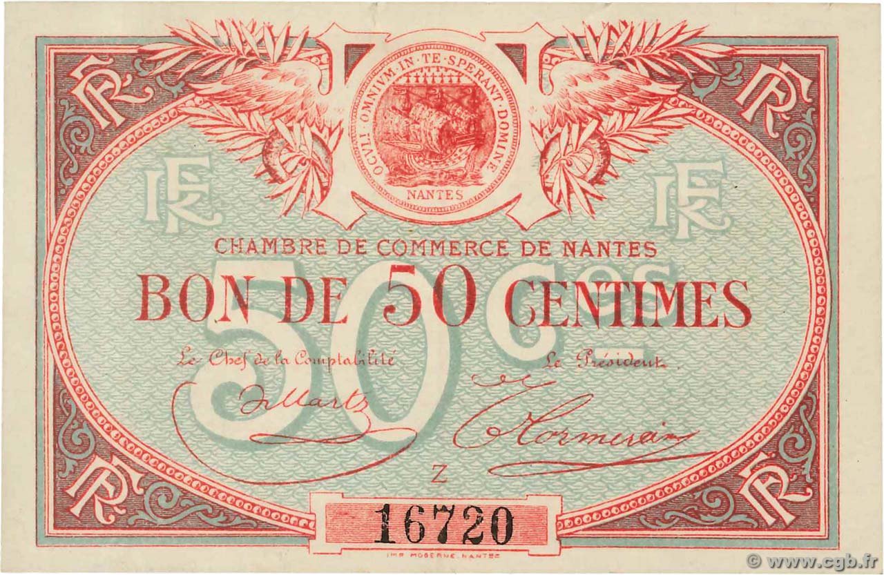 50 Centimes FRANCE regionalismo y varios Nantes 1918 JP.088.16 SC+