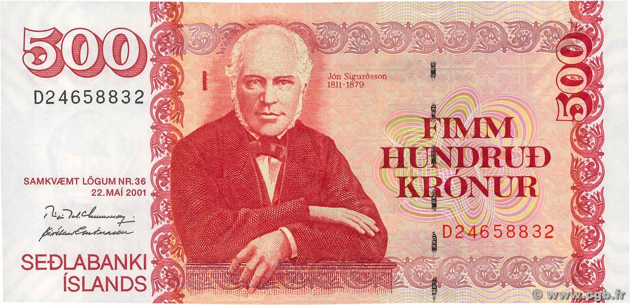 500 Kronur ICELAND  2001 P.58a UNC-