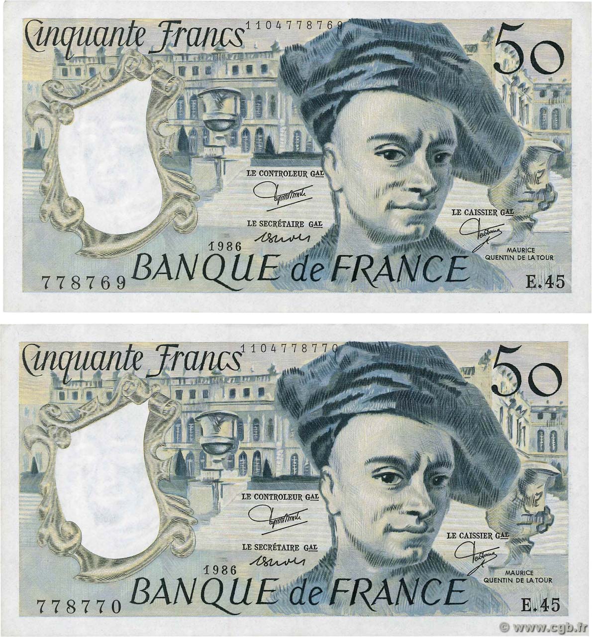 50 Francs QUENTIN DE LA TOUR Consécutifs FRANKREICH  1986 F.67.12 VZ