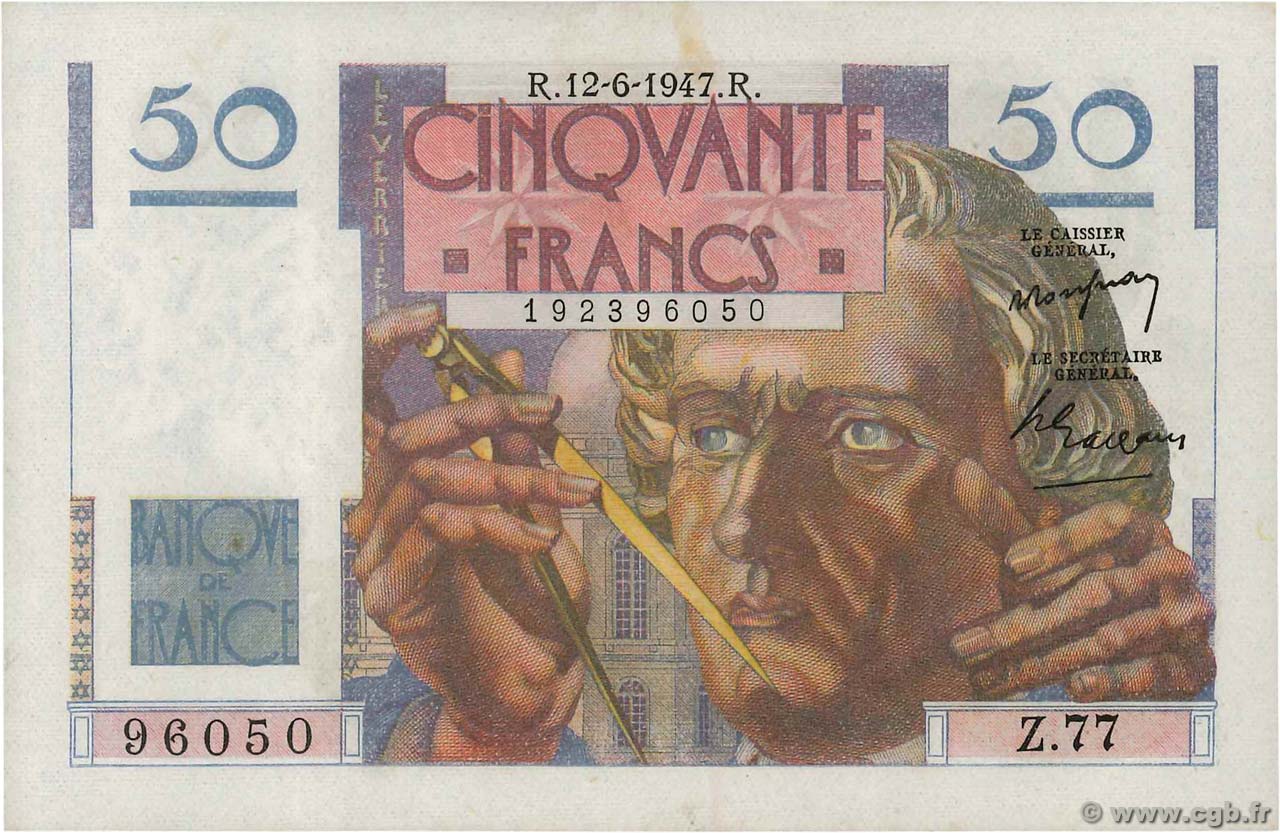 50 Francs LE VERRIER FRANCE  1947 F.20.08 SUP+