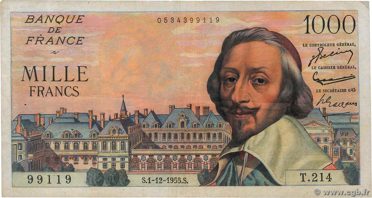 1000 Francs RICHELIEU FRANCE  1955 F.42.17 TB+