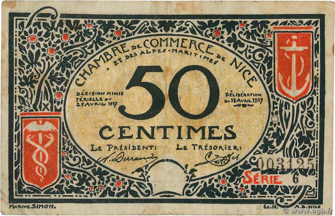 50 Centimes FRANCE Regionalismus und verschiedenen Nice 1917 JP.091.04 S