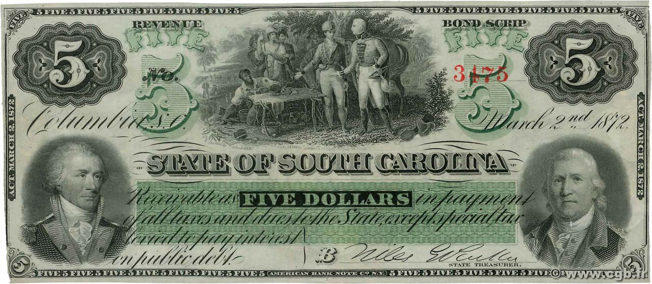 5 Dollars UNITED STATES OF AMERICA Columbia 1872 PS.3323 AU