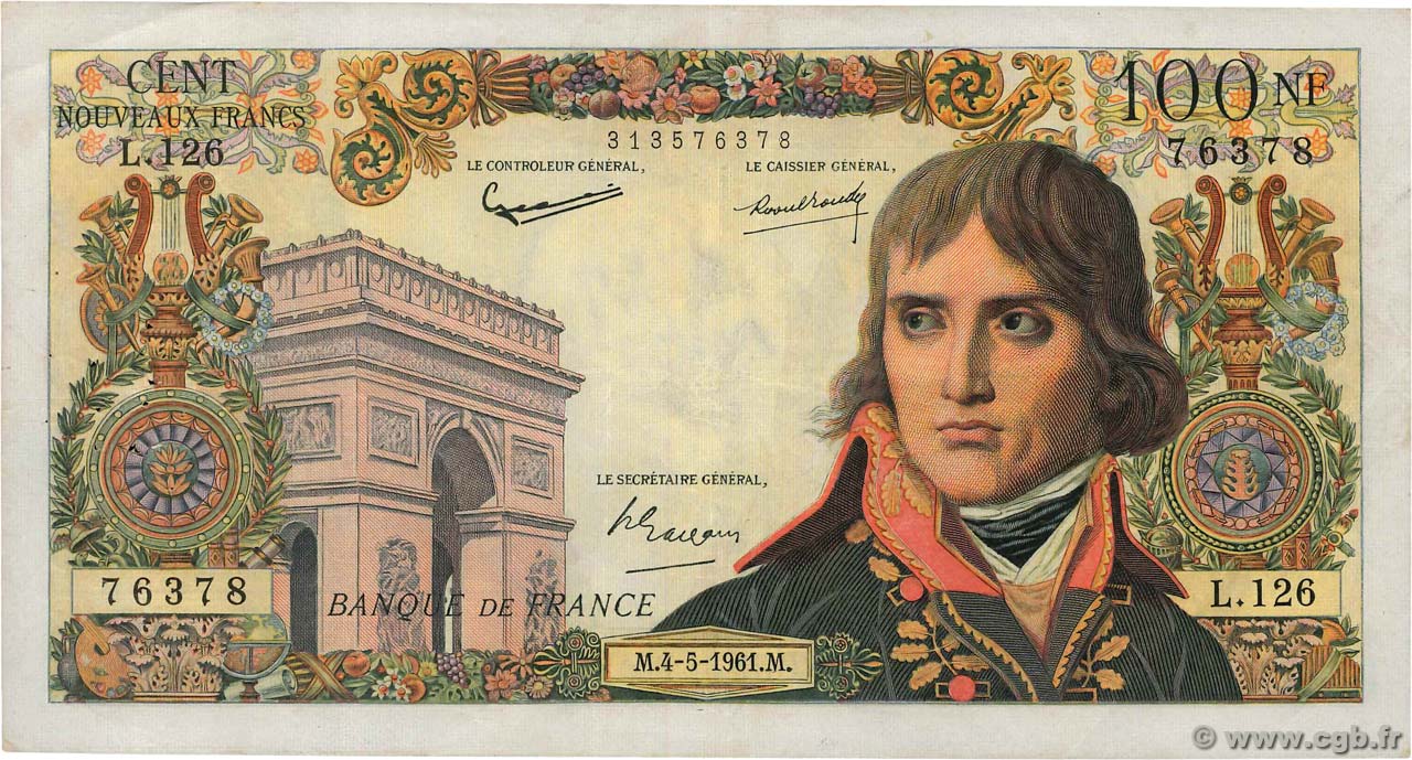 100 Nouveaux Francs BONAPARTE FRANCIA  1961 F.59.11 q.BB