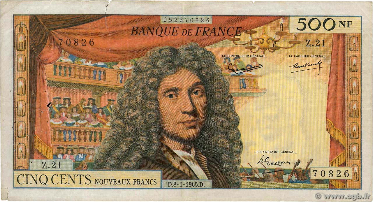 500 Nouveaux Francs MOLIÈRE FRANCE  1965 F.60.08 F