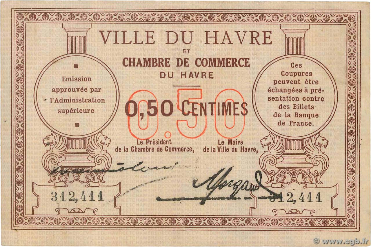50 Centimes FRANCE regionalismo e varie Le Havre 1918 JP.068.01 BB