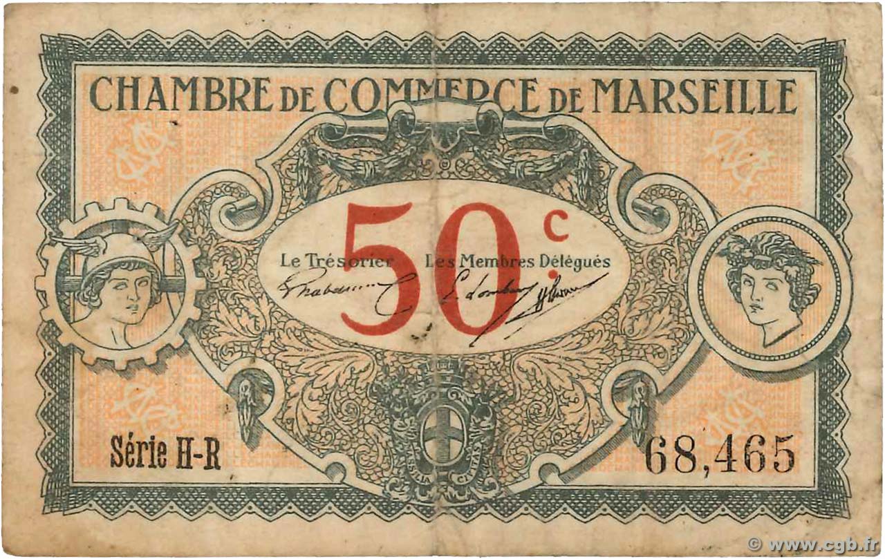 50 Centimes FRANCE regionalismo y varios Marseille 1917 JP.079.67 BC