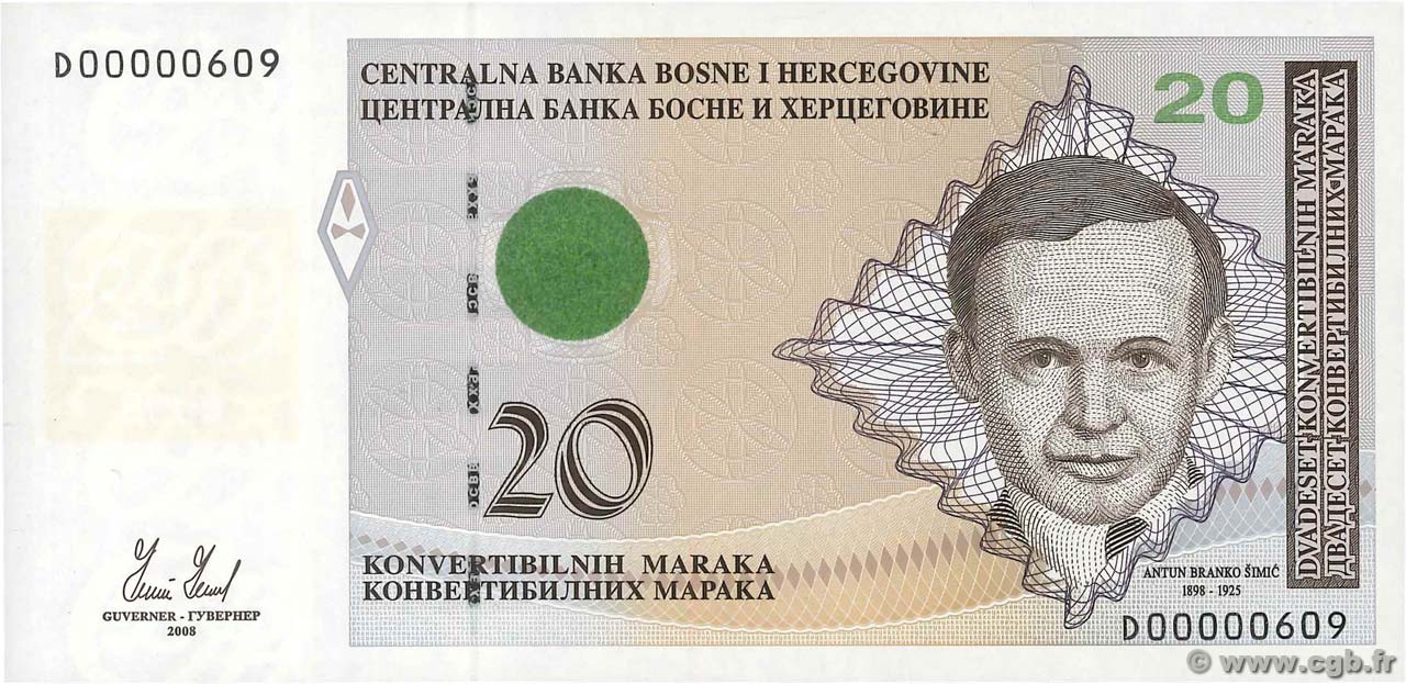 20 Convertible Maraka Petit numéro BOSNIA HERZEGOVINA  2008 P.074a UNC