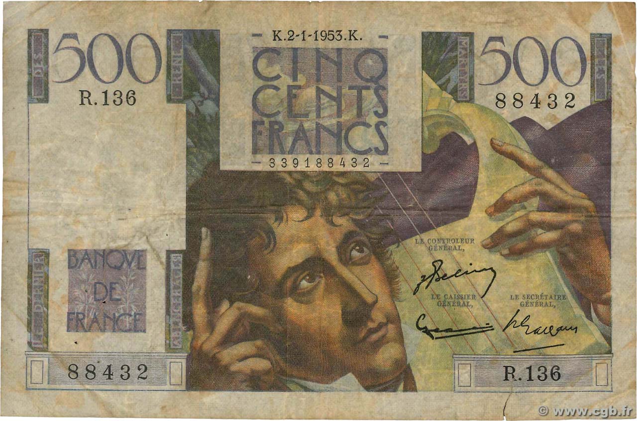 500 Francs CHATEAUBRIAND FRANKREICH  1953 F.34.11 fS
