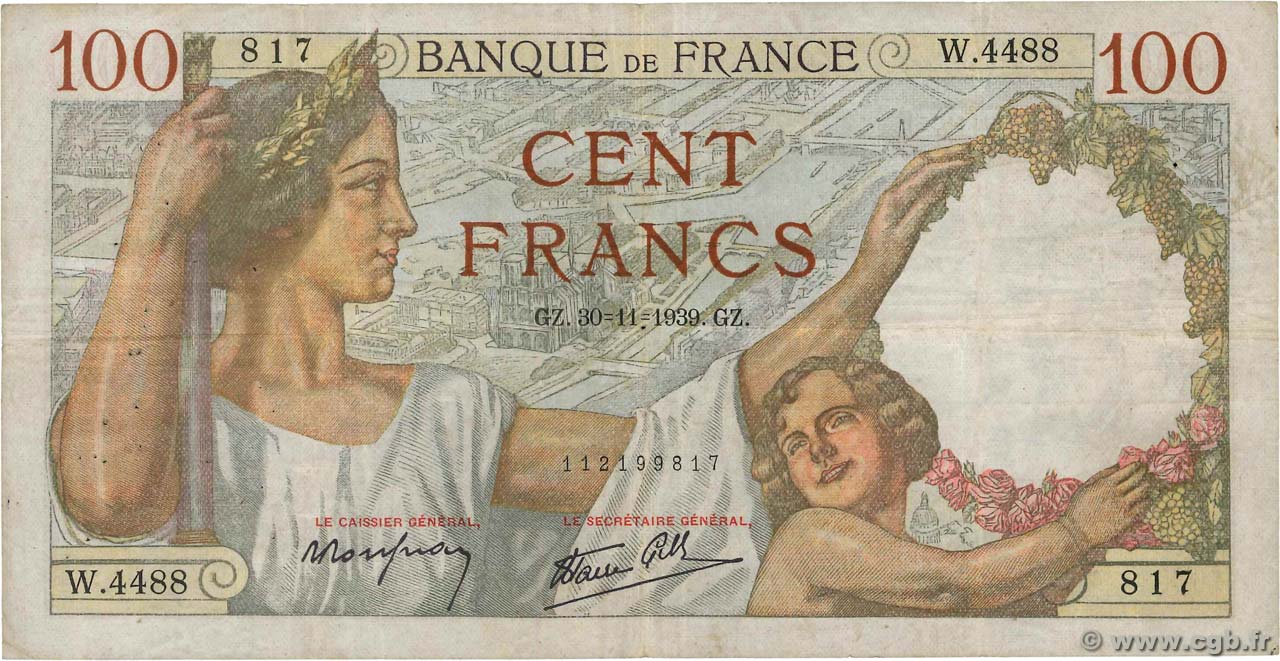 100 Francs SULLY FRANKREICH  1939 F.26.16 S