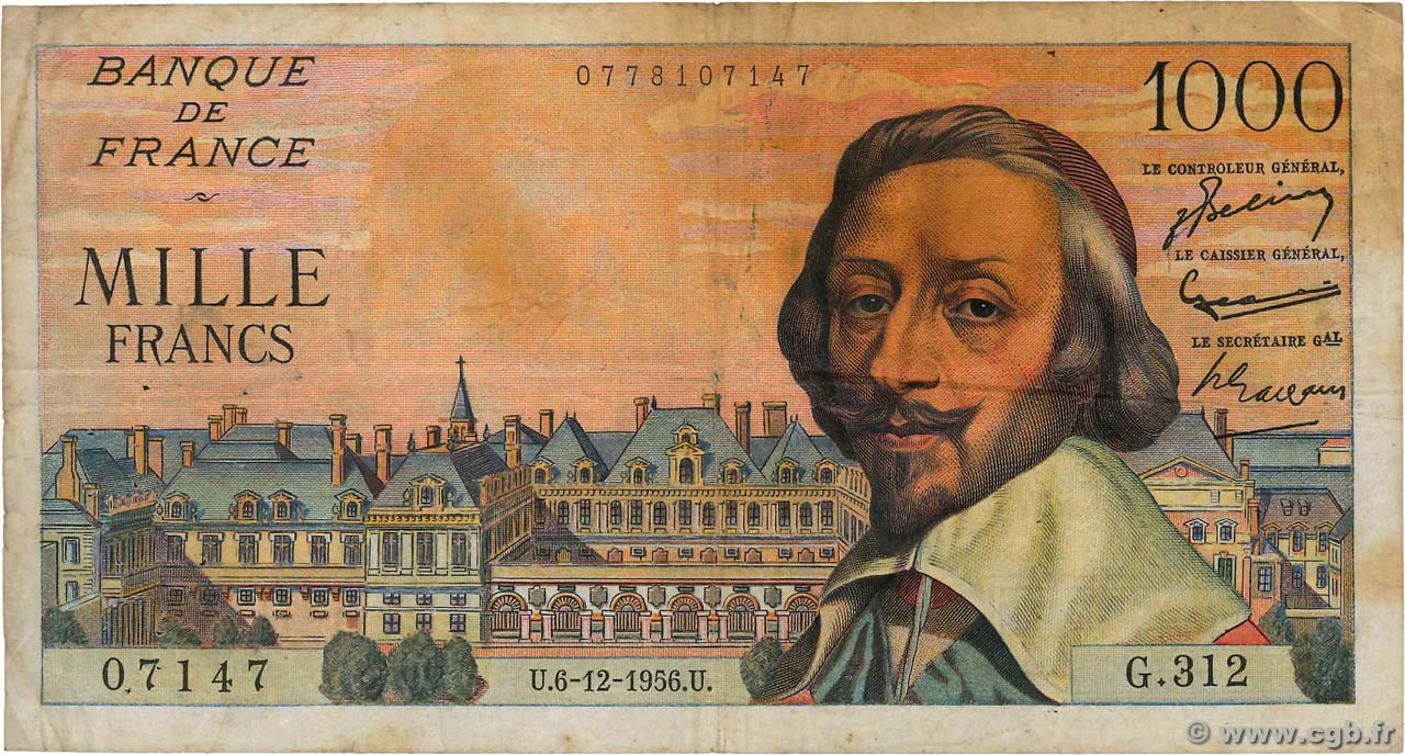 1000 Francs RICHELIEU FRANCE  1956 F.42.24 B