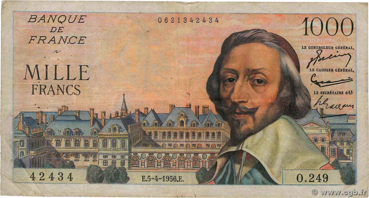 1000 Francs RICHELIEU FRANCIA  1956 F.42.20 q.MB