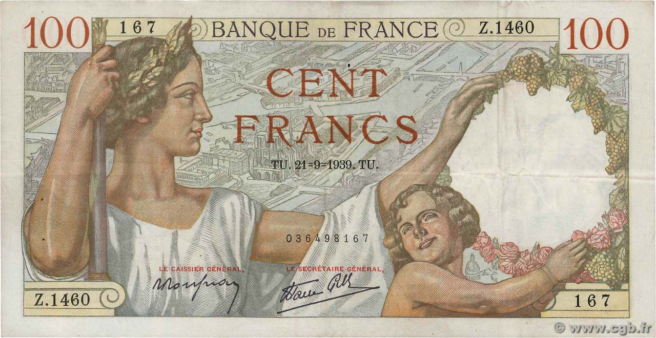 100 Francs SULLY FRANCE  1939 F.26.07 pr.TTB
