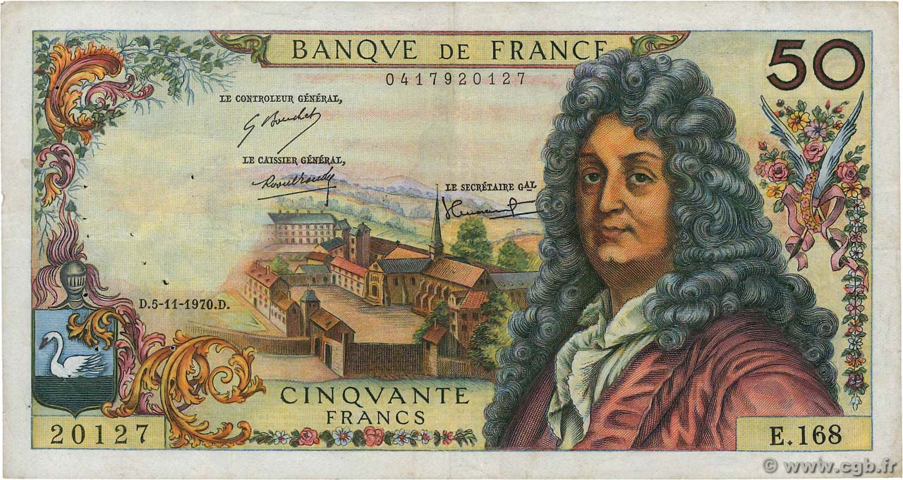 50 Francs RACINE FRANCIA  1970 F.64.17 q.BB