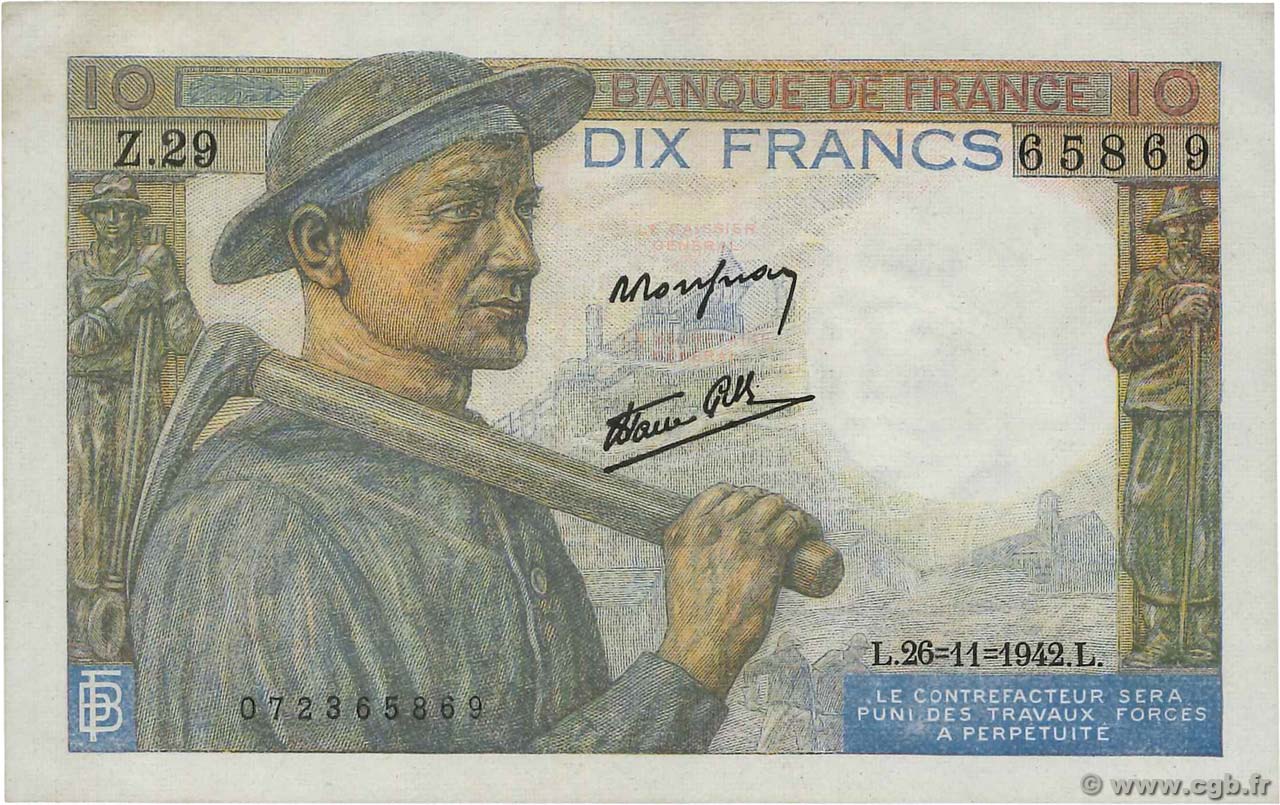 10 Francs MINEUR FRANKREICH  1942 F.08.06 SS