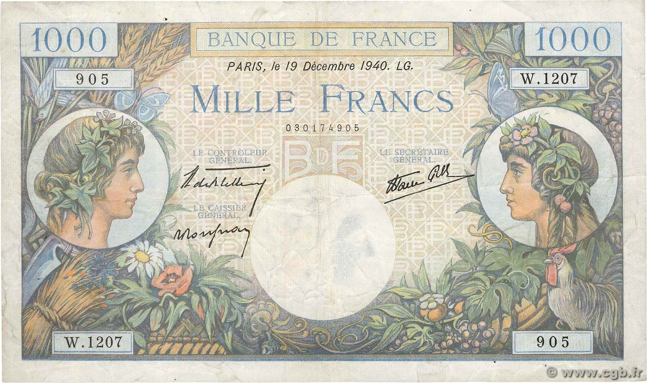 1000 Francs COMMERCE ET INDUSTRIE FRANCIA  1940 F.39.03 MB