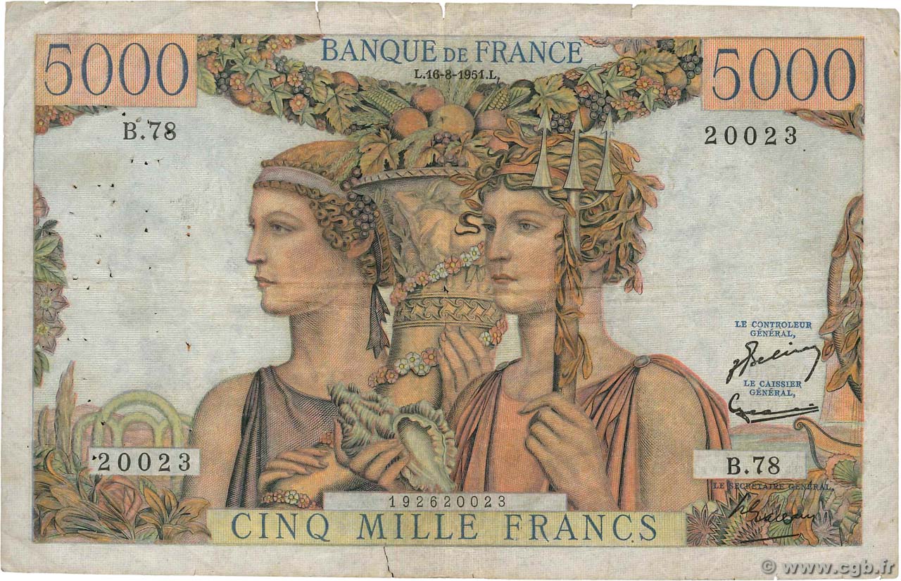 5000 Francs TERRE ET MER FRANCIA  1951 F.48.05 BC