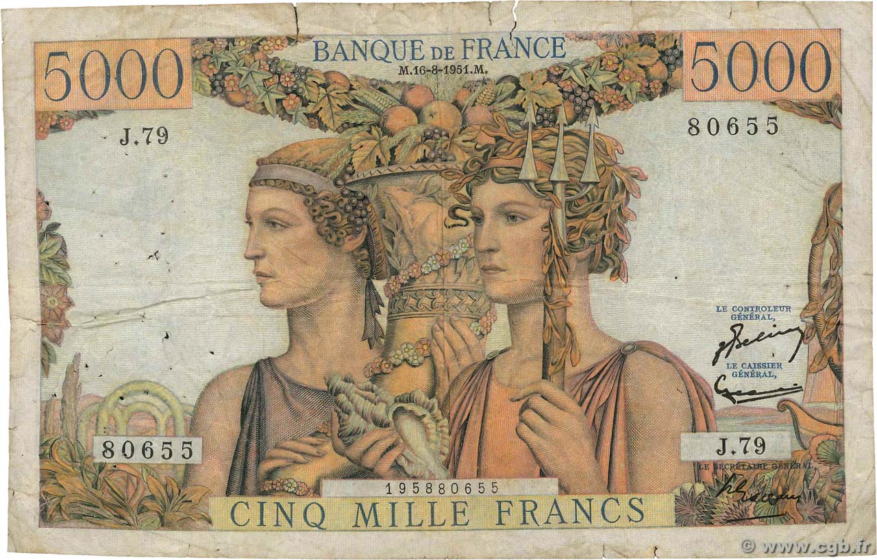 5000 Francs TERRE ET MER FRANCIA  1951 F.48.05 B