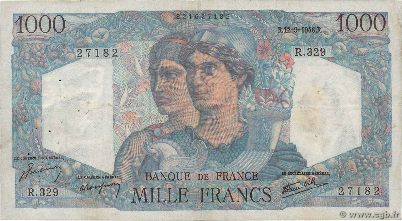 1000 Francs MINERVE ET HERCULE FRANCE  1946 F.41.16 F