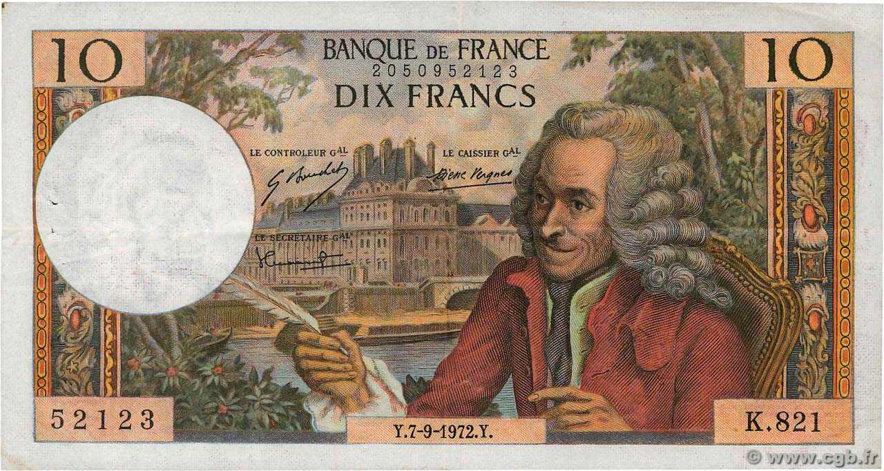 10 Francs VOLTAIRE FRANCE  1972 F.62.58 TB+