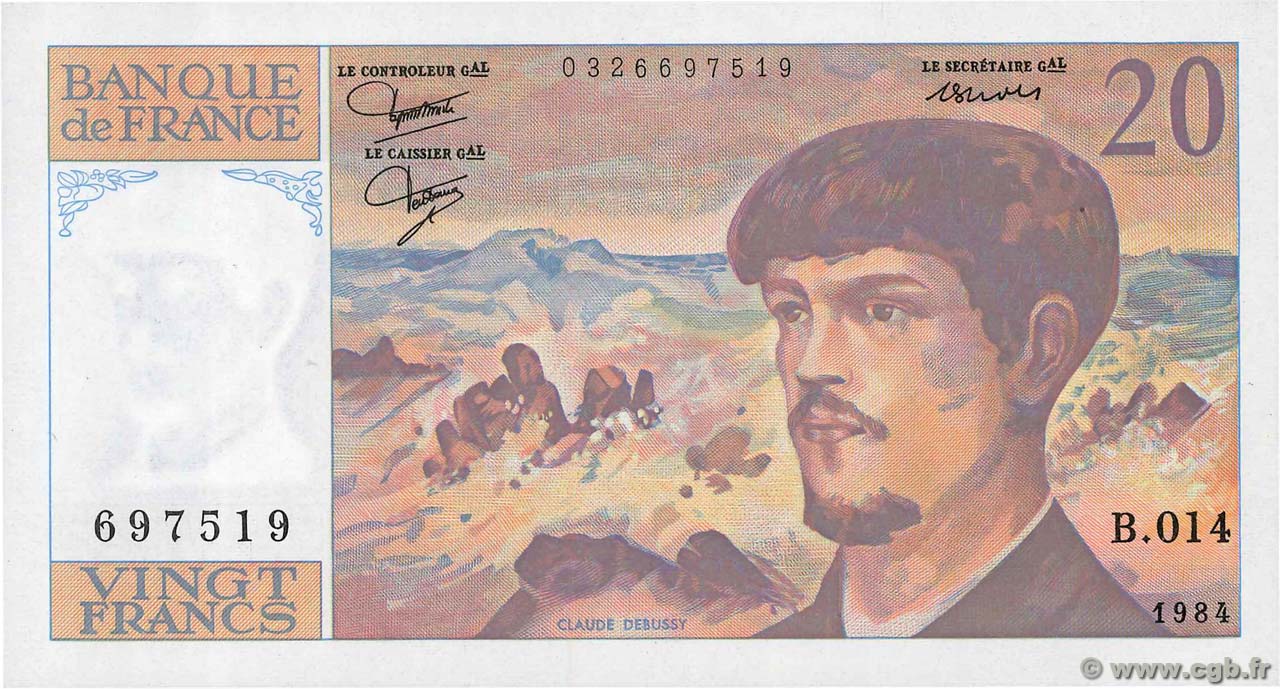 20 Francs DEBUSSY FRANCIA  1984 F.66.05 SC+