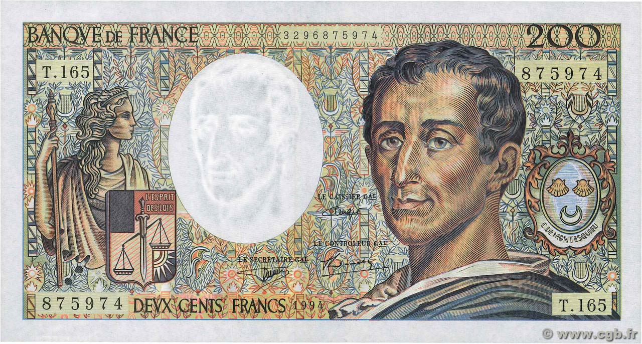 200 Francs MONTESQUIEU Modifié FRANCE  1994 F.70/2.01 AU