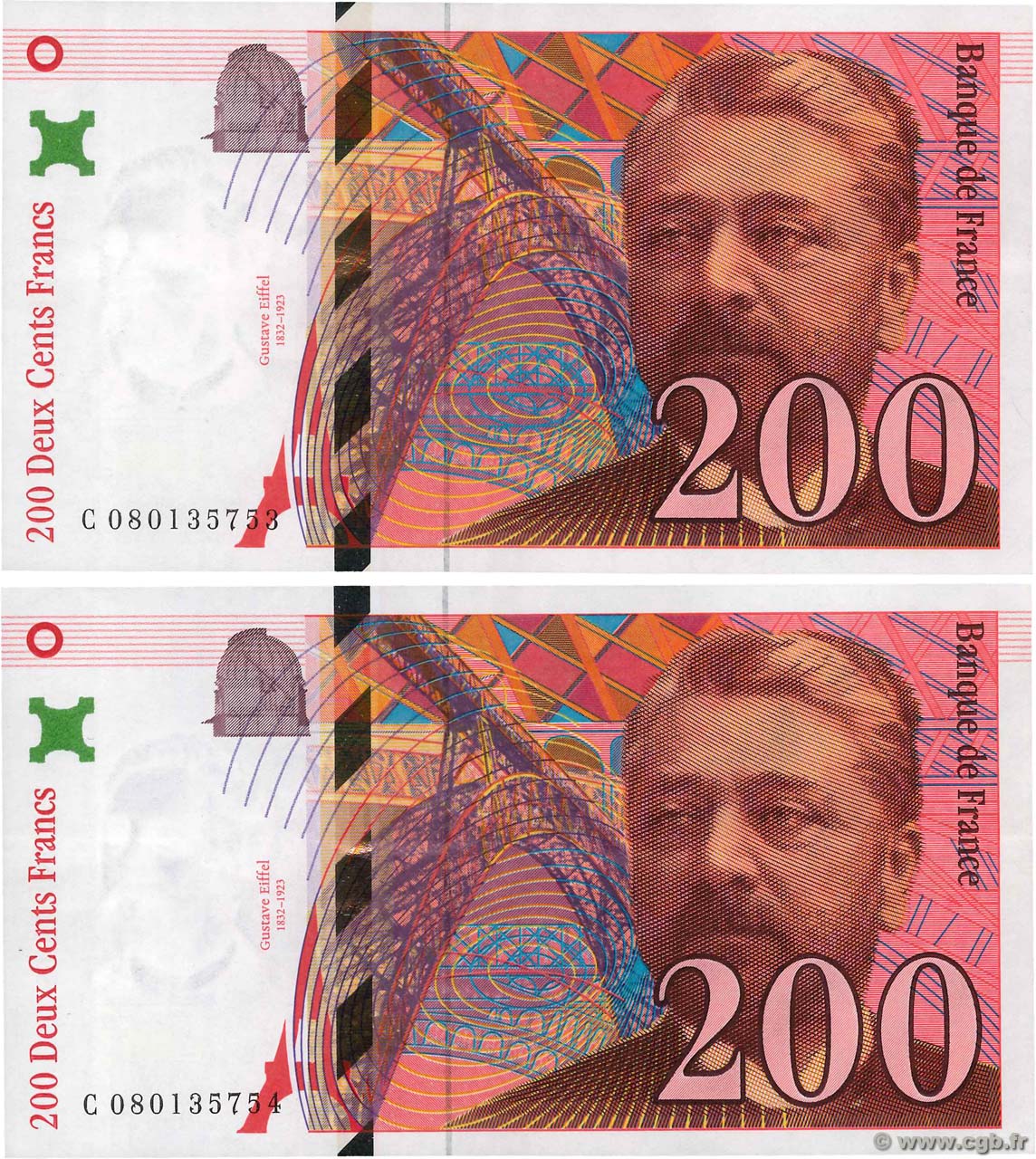 200 Francs EIFFEL Consécutifs FRANCE  1999 F.75.05 XF-