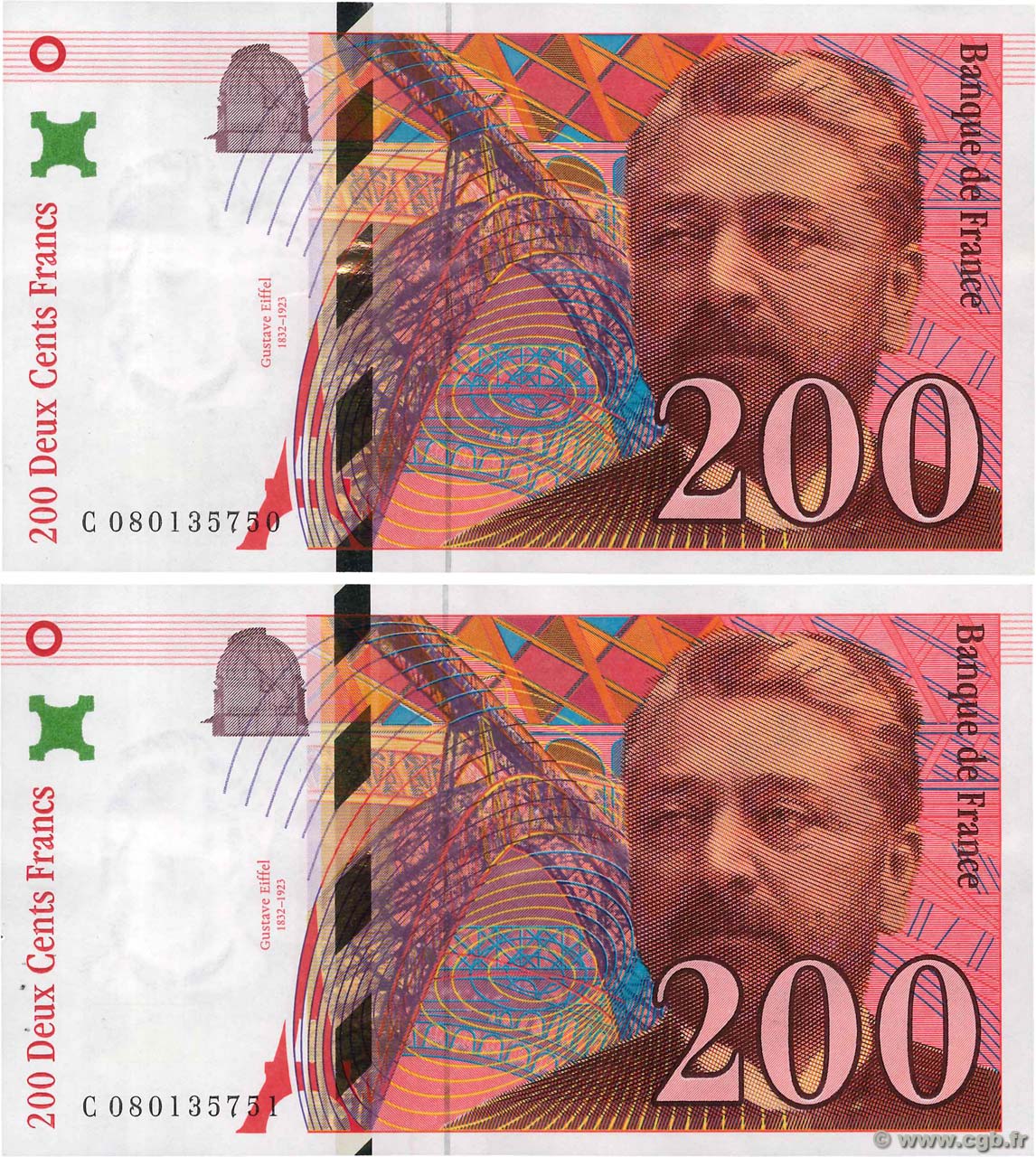 200 Francs EIFFEL Consécutifs FRANCE  1999 F.75.05 pr.SUP