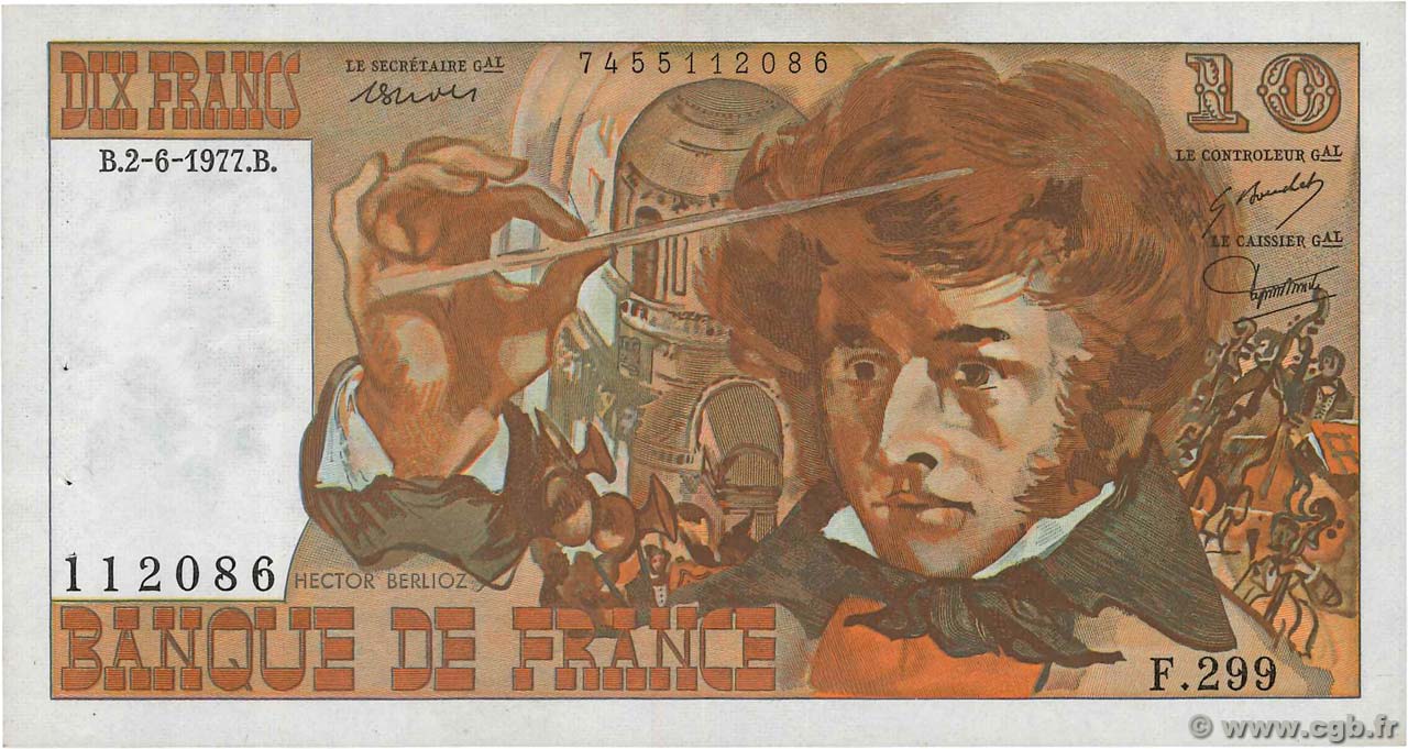 10 Francs BERLIOZ FRANCE  1977 F.63.22 XF