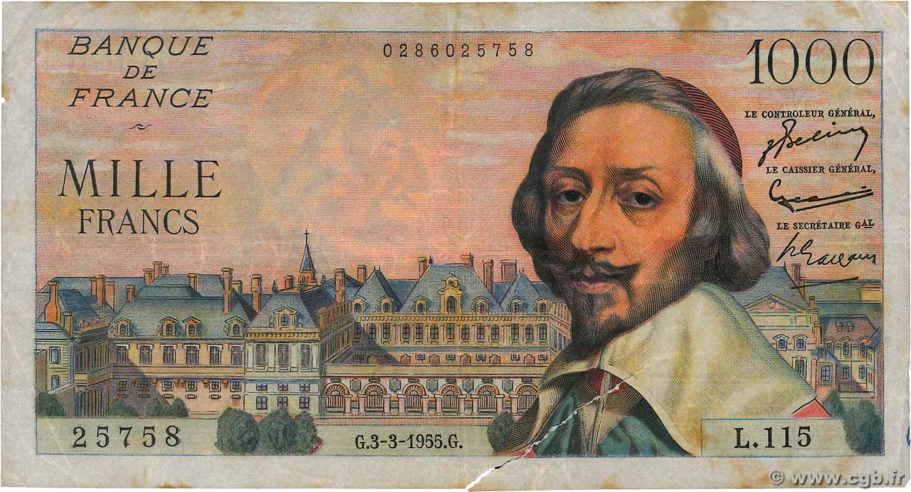 1000 Francs RICHELIEU FRANCE  1955 F.42.11 F-