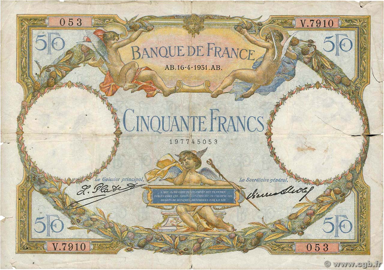 50 Francs LUC OLIVIER MERSON type modifié FRANCE  1931 F.16.02 B