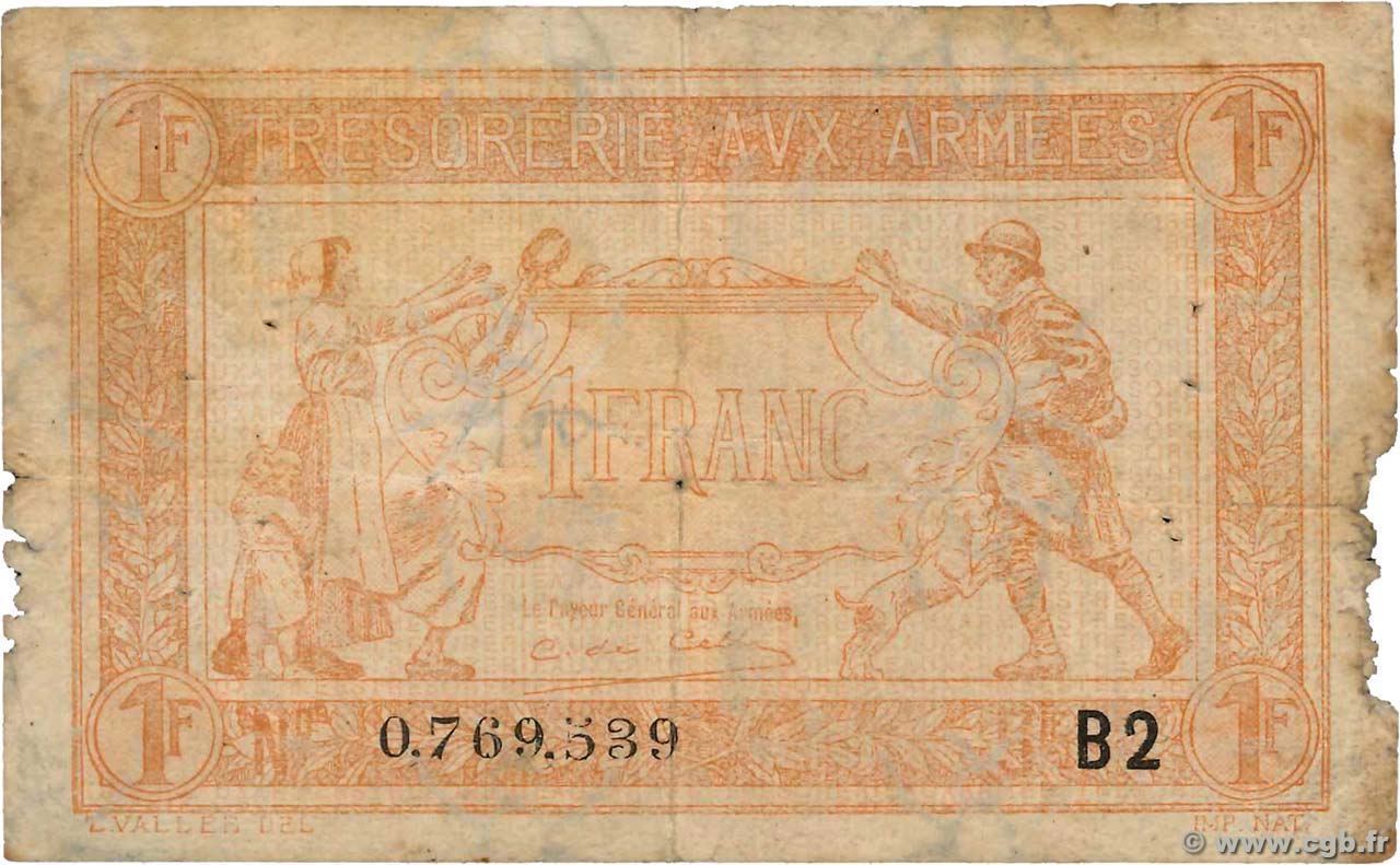 1 Franc TRÉSORERIE AUX ARMÉES 1919 FRANCE  1919 VF.04.15 B