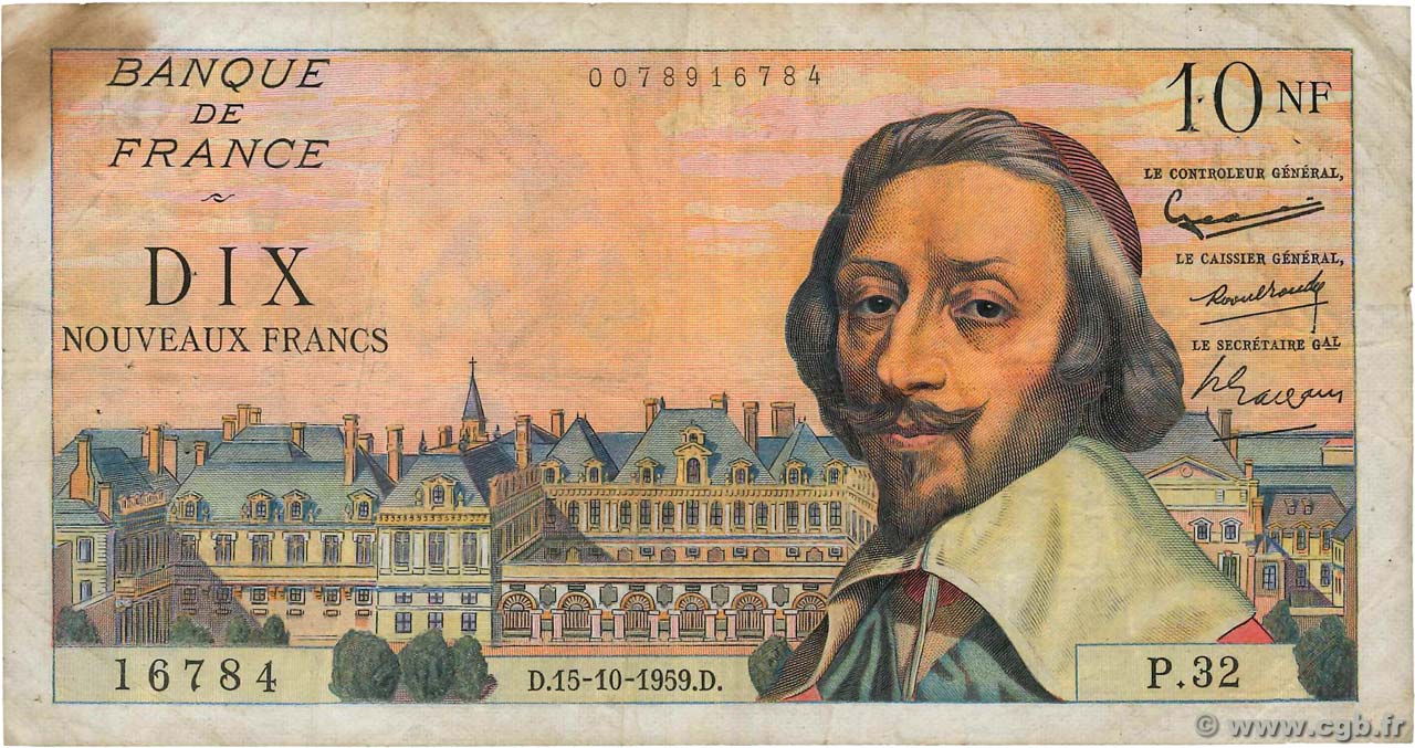 10 Nouveaux Francs RICHELIEU FRANCE  1959 F.57.03 B+