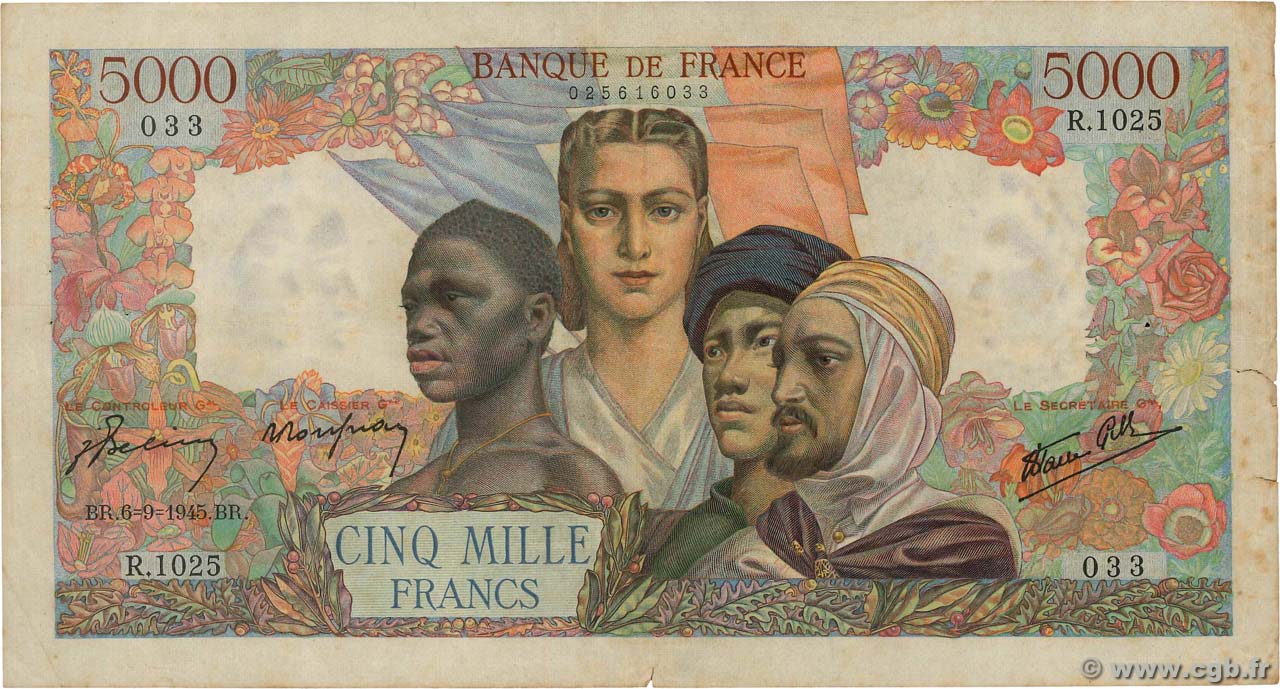 5000 Francs EMPIRE FRANÇAIS FRANCE  1945 F.47.42 pr.TB
