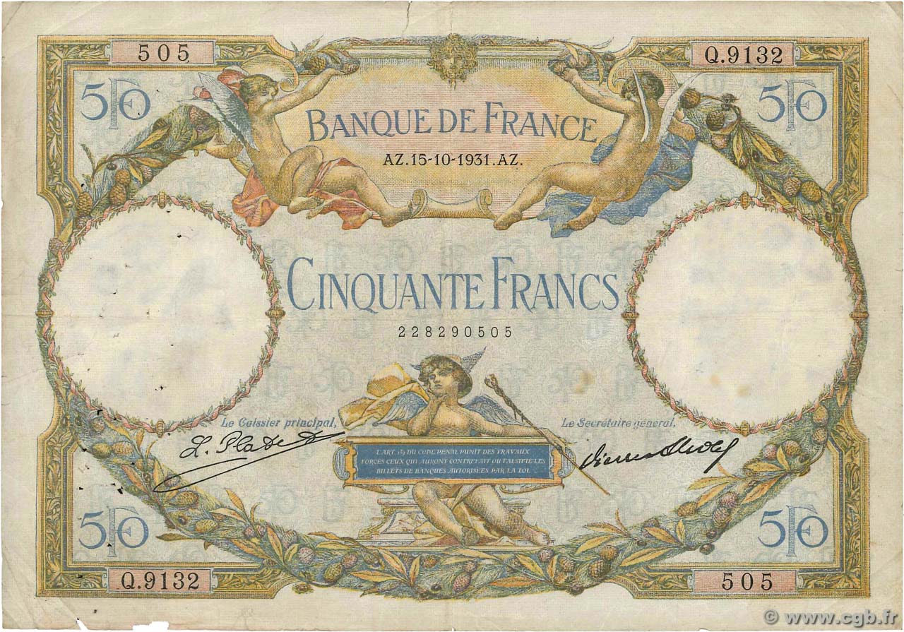 50 Francs LUC OLIVIER MERSON type modifié FRANKREICH  1931 F.16.02 SGE